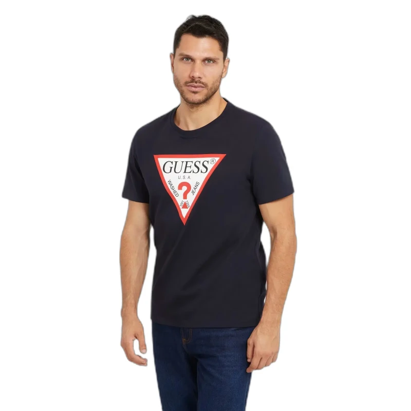 Image of Guess Round neck T-Shirt Guess Logo Original Bleu Male S