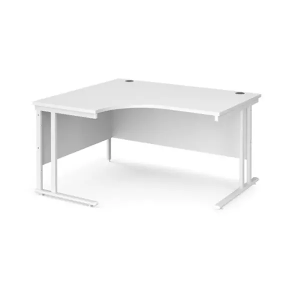 Image of Office Desk Left Hand Corner Desk 1400mm White Top With White Frame 1200mm Depth Maestro 25 MC14ELWHWH