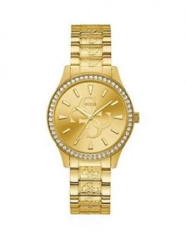 Image of Guess Guess Anna Gold Logo Sunray Crystal Set Dial Gold Stainless Steel Bracelet Ladies Watch
