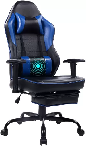 Image of Crescent Faux Leather Gaming Chair with Flip Up Armrests, Blue