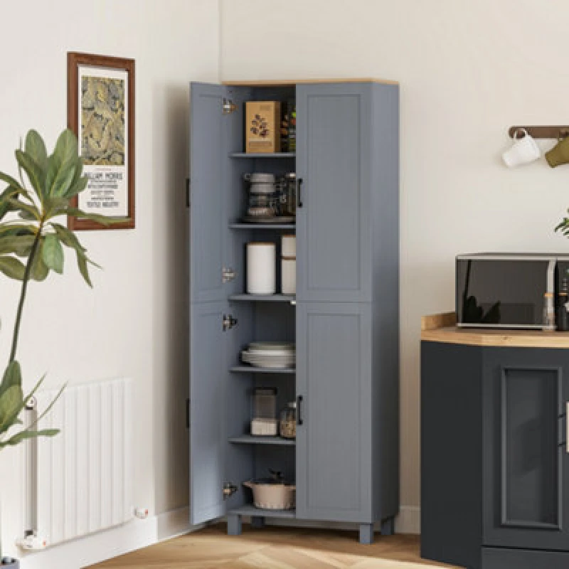 Image of HOMCOM Modern Kitchen Cupboard Storage Cabinet with 4 Shelves, Grey 835-925V80GY