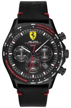Image of Scuderia Ferrari Mens Pilota Evo Black Leather Strap Watch