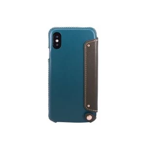 Image of OBX Leather Folio Case with Card Slot for iPhone X 77-58618 - Green Blue/Dark Green
