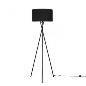 Image of Camden Black Tripod Floor Lamp with XL Black Reni Shade