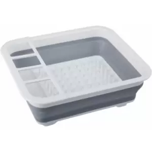 Image of Premier Housewares - Grey White Collapsible Dish Rack / Cutlery Drainer Rectangular Portable Compact Convenient for Everyday Use w37 x d31 x h13cm