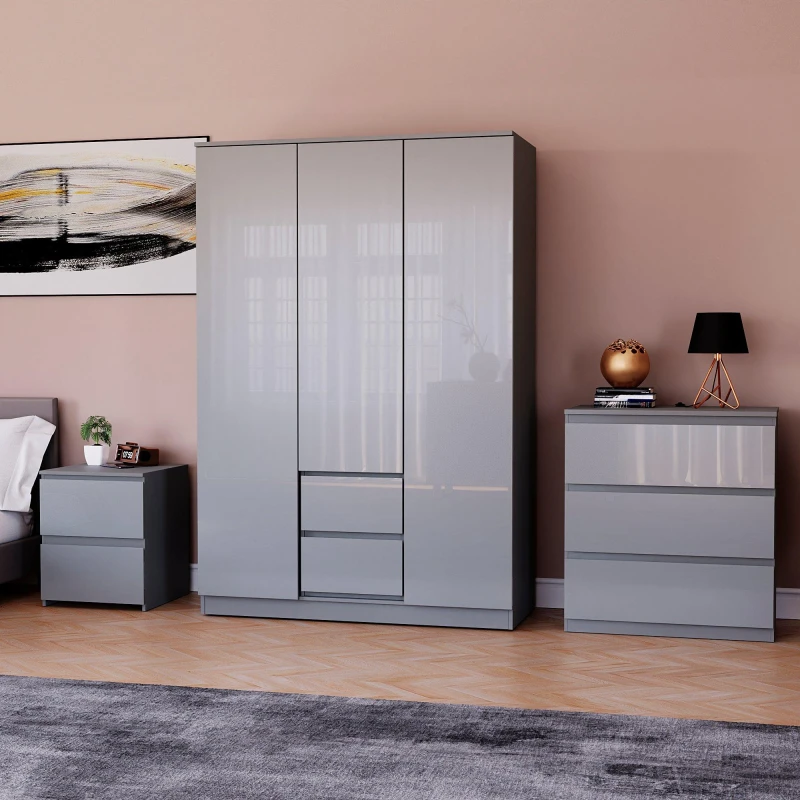 Image of Lassic Vida Designs Glinton Gloss 3 Piece Bedroom Set 6 Grey unisex 3 Piece