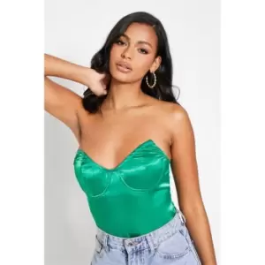 Image of I Saw It First Satin Bust Cup Bodice Bodysuit - Green
