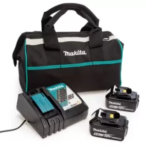 Image of Makita 18V 2 x BL1850B 5.0AH Batteries, DC18RC Charger & Tool Bag Set