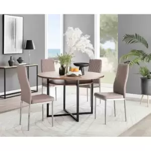 Image of Furniture Box Adley Brown Wood Storage Dining Table and 4 Cappuccino Milan Chrome Leg Chairs