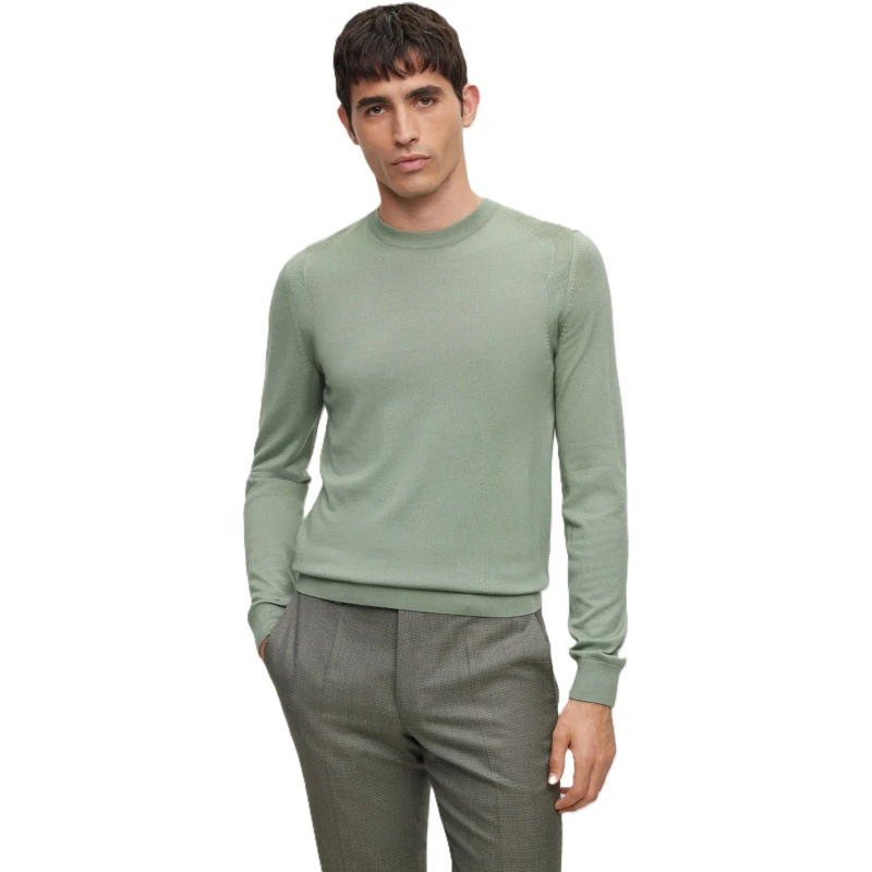 Image of Boss Mens L Overo Crew Neck Jumper Light/Green male XL