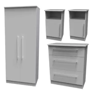 Image of Welcome Furniture Edina 4 Piece Set - Wardrobe, Chest and 2 x Bedside Cabinet - Grey Matt