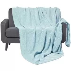 Image of Cotton Halden Chevron Teal Throw, 255 x 360cm - Blue - Homescapes