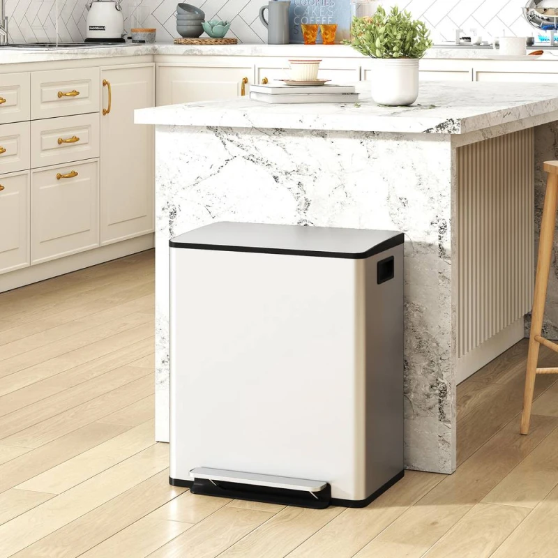 Image of HOMCOM 2 x 25L Double Kitchen Bin, Pedal Bin with Soft-Close Lid, Silver Silver Unisex
