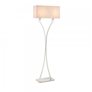 Image of 2 Light Floor Lamp Polished Nickel Plate with Beige Shade, E27