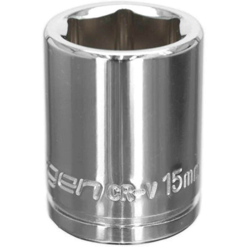 Image of Loops 15mm Chrome Plated Drive Socket - 3/8" Square Drive - High Grade Carbon Steel Metallics