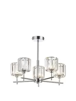 Image of Spa Pegasi 5 Light Flush Chandelier Crystal Glass and Chrome