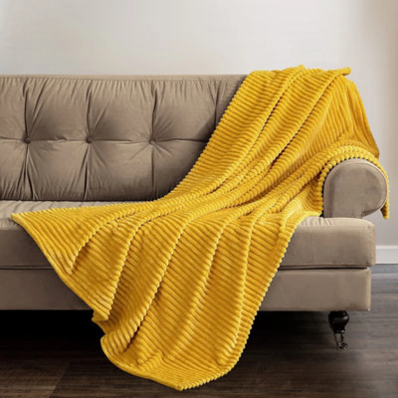 Image of Velosso Thermal Soft Ribbed Cord Throw Blanket For Sofa, Bed, Armchair, Couch - 150Cm X 200Cm, Ochre