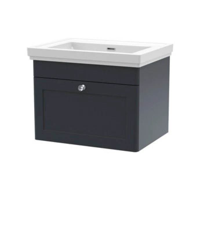 Image of nuie 600mm Wall Hung 1 Drawer Vanity & Basin 0TH - Soft Black CLC1494H