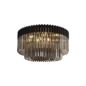 Image of Poland Ceiling Lamp Round 12 Light E14, Matt Black, Smoke Sculpted Glass, Item Weight: 28.4kg