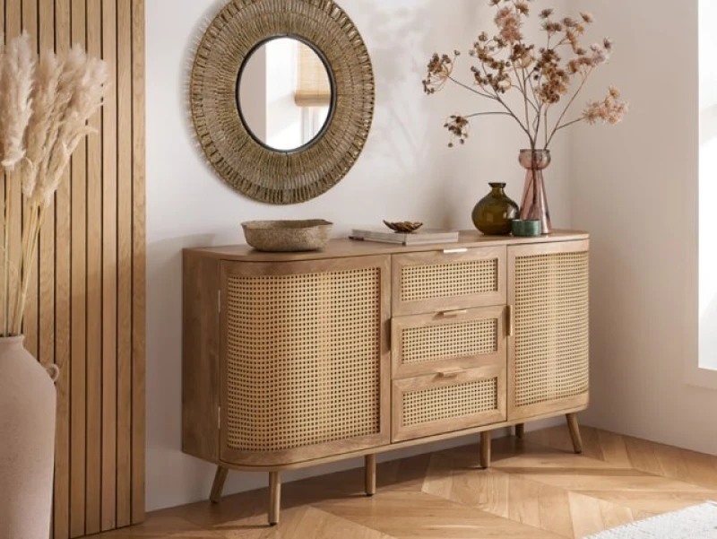 Image of Birlea Noah Rattan and Oak 2 Door 3 Drawer Sideboard