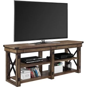 Image of Dorel Wildwood Wood Veneer TV Stand (65") - Rustic Grey