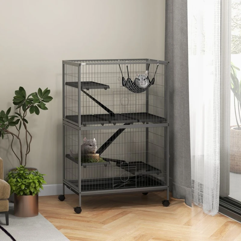 Image of PawHut Small Animal Cages for Chinchilla Ferret Kitten on Wheels w/ Hammock Tray - Pawhut 5056725515782