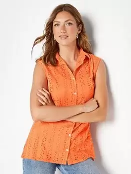 Image of Long Tall Sally Orange Ss Broiderie Shirt, Orange, Size 18, Women