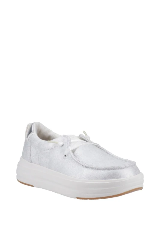 Image of HEYDUDE Womens Wendy Nova Shimmer Shoes in White Size: 7 White Female 7