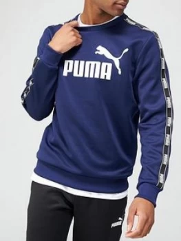 Image of Puma Tape Poly Crew Sweatshirt - Navy , Black Size M Men