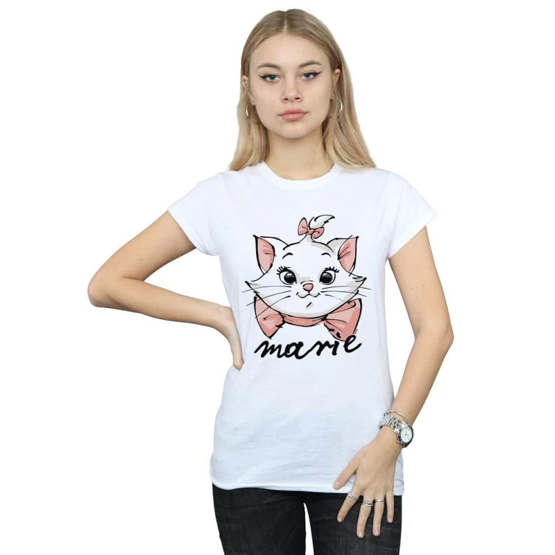 Image of Disney The Aristocats Marie Sketch Face Cotton T-Shirt White female