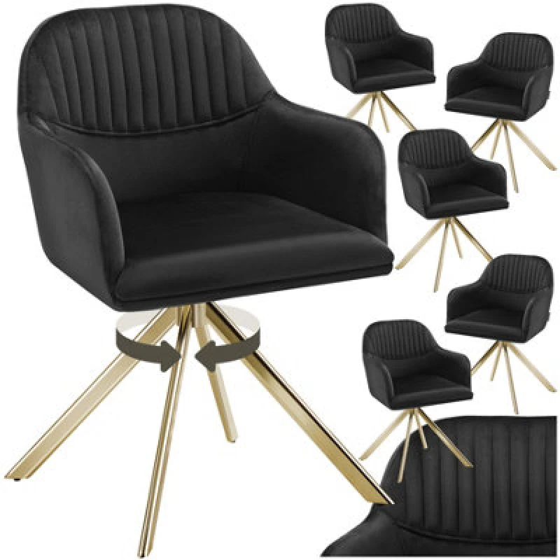 Image of tectake Armchair Lona Set Of 6 - Black/Gold in Black Size: 6 Pack Black Unisex 6 Pack
