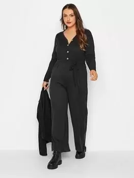 Image of Yours Rib Wide Leg Jumpsuit Blk - Black, Size 20, Women