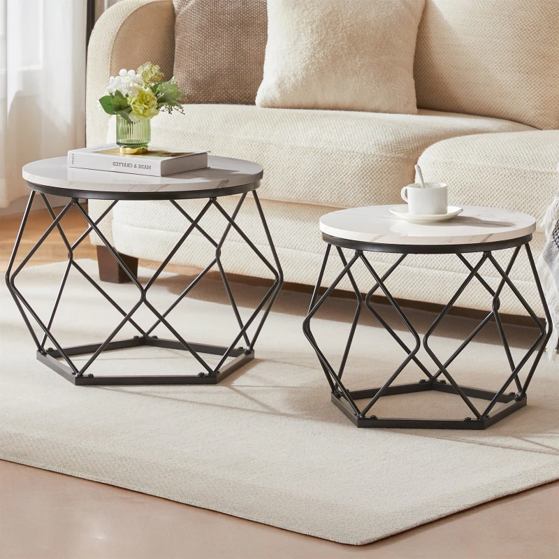 Image of Lassic Vida Designs Brooklyn Nest of 2 Geometric Tables Marble unisex Set Of 2