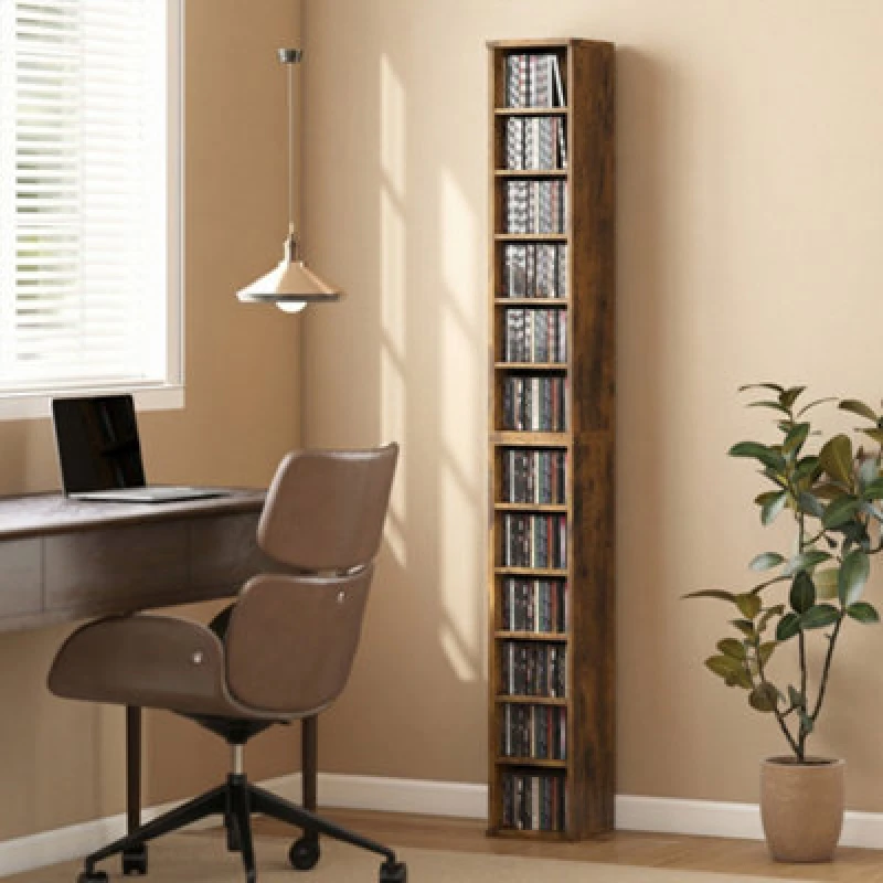 Image of Homcom Set Of 2 Cd Storage Units With Adjustable Shelves, Rustic Brown