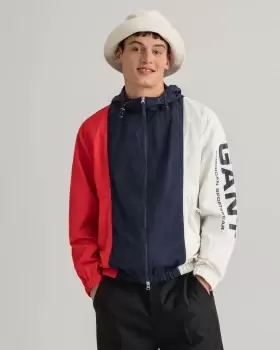 Image of GANT Men Retro Shield Colorblock Hooded Jacket (S) Blue