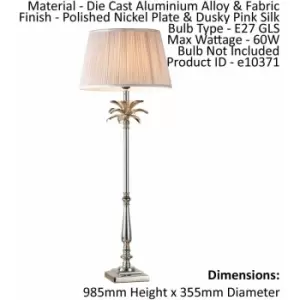 Image of Table Lamp Polished Nickel & Dusky Pink Silk 60W E27 Bedside Light e10371