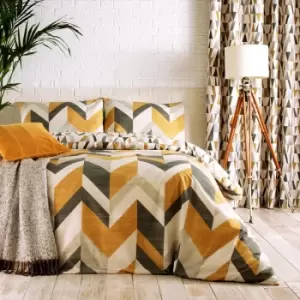 Image of Renovate Geometric Tiled Duvet Cover Set Charcoal/Gold, Charcoal/Gold / Double