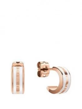 Image of Daniel Wellington Rose Gold Plated And White Enamel Emalie Hoop Earrings