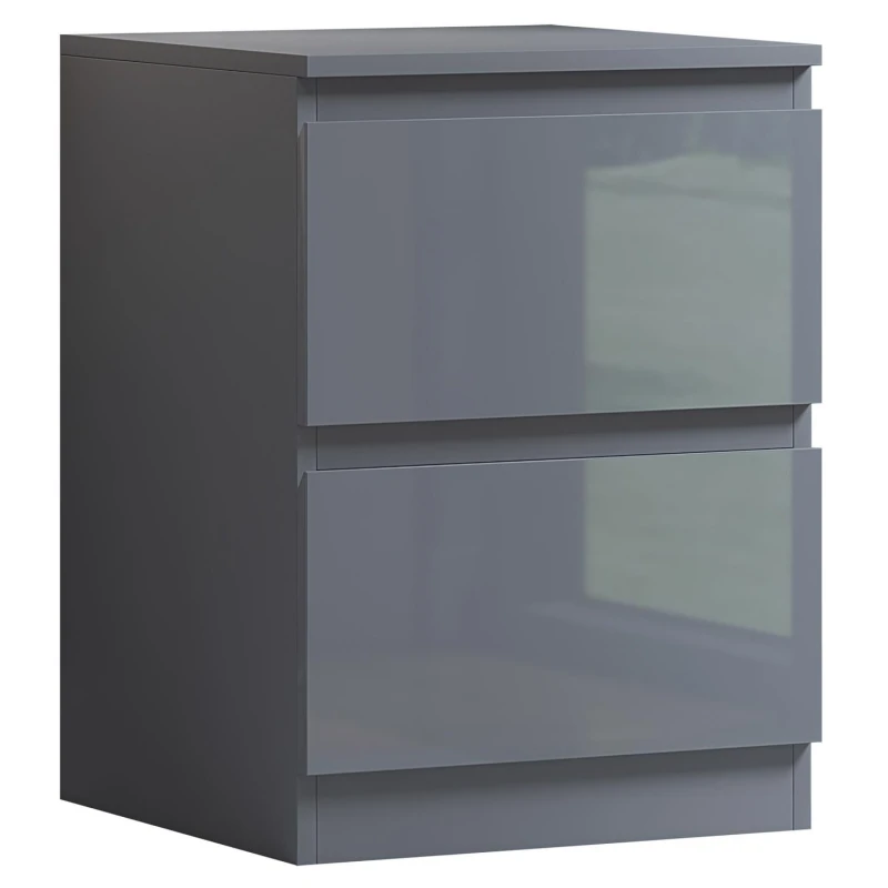 Image of FWStyle FWStyle Gloss Grey 2 Drawer Bedside Table Scratch Resistant Grey One Size Unisex 5056413123398