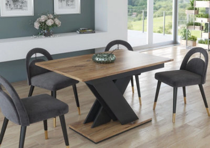 Image of Furneo Modern Dining Table Only Extendable 120-160Cm Oak Effect Tavolo 03 Mdf
