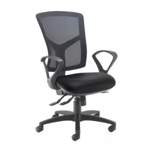 Image of Senza high mesh back operator chair with fixed arms - Nero Black vinyl