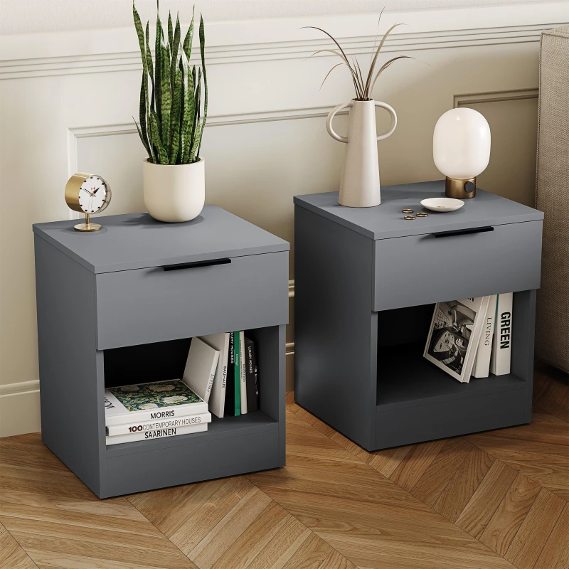 Image of Lassic Trega 1 Drawer Bedside Chest Set Of 2 Grey unisex 1 Drawer