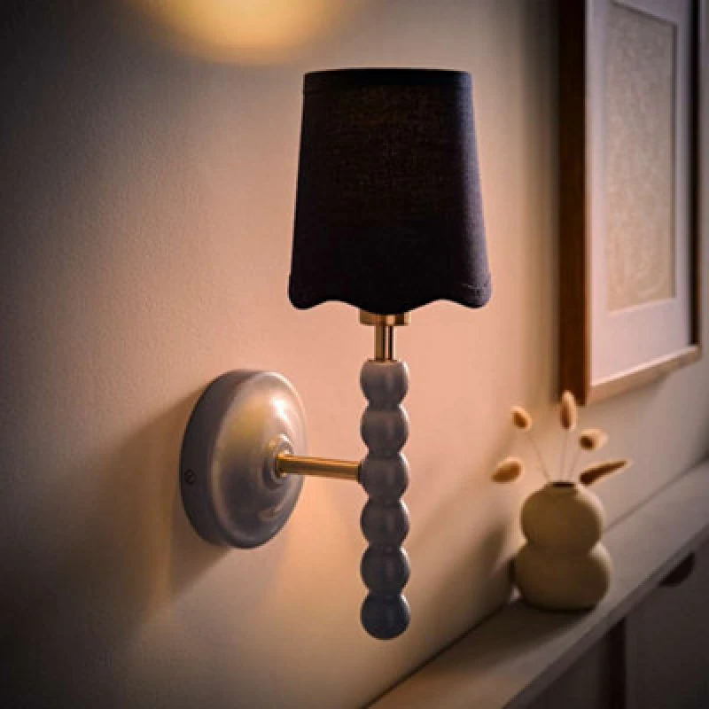 Image of ValueLights ValueLights Bobbins Pastel Bobble Wall Light and Navy Linen Shade and Bulb in Dark Navy Dark Navy One Size Unisex 5059406069284