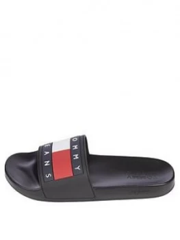Image of Tommy Jeans Flag Pool Slides - Black, Size 9, Men