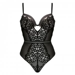 Image of Figleaves Harper Lace Underwired Plunge Body - Black