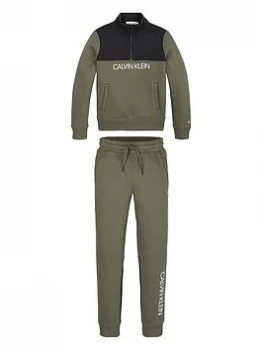Image of Calvin Klein Jeans Boys Clr Block Zip-up Sweatpants Set - Green/black, Green/Black, Size Age: 10 Years