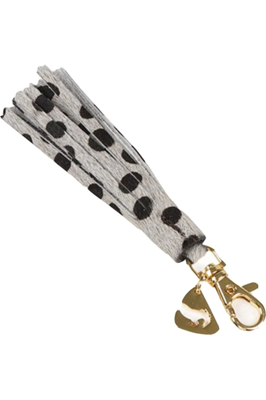 Image of Aubrion Aubrion Spotted Cow Hair Leather Keyring in Grey Grey One Size Unisex 5059699466487