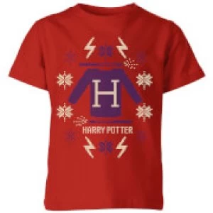 Image of Harry Potter Christmas Sweater Kids T-Shirt - Red - 7-8 Years