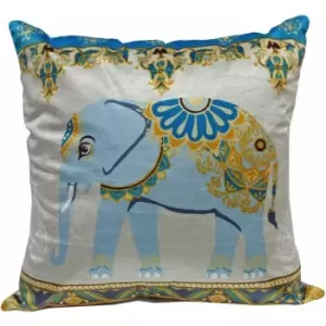 Image of Rapport - Indian Blue Square Cushion Cover Scatter Case Asian Inspired Elephant - Blue