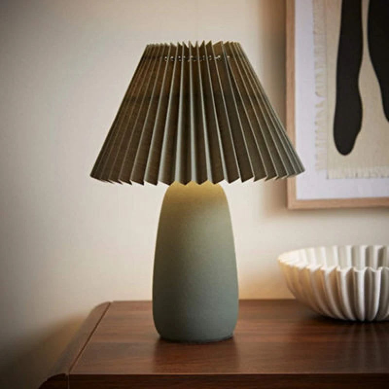 Image of ValueLights ValueLights Taggie Dark Green Ceramic Table Lamp with Origami Lamp Shade Dark Green One Size Unisex 5016529273455